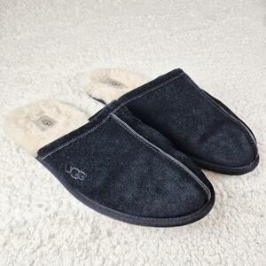 UGG Australia Scuff Men's Black Suede Mules Sheepskin Lined Slippers Sz 10